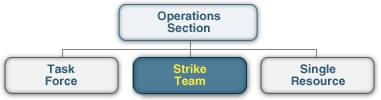 Organizational chart with a Task Force, Strike Team (highlighted), and Single Resource below the Operations Section.
